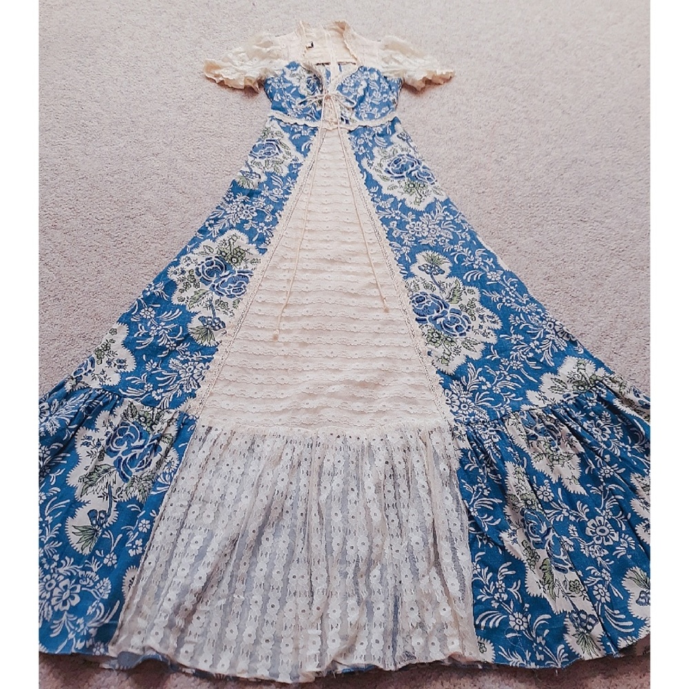 Gunne Sax RARE BLACK LABEL blue prairie dress